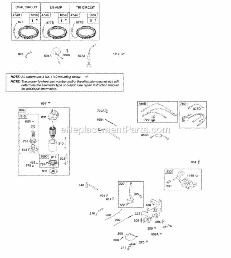 Alternator Controls Electric Starter Ignition Diagram and Parts List for  Briggs and Stratton Engine